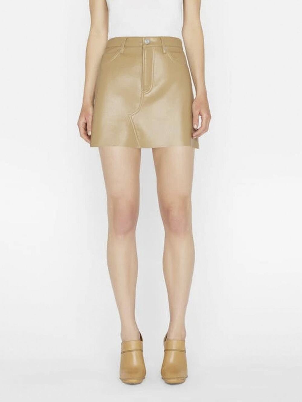FRAME NWT High N Tight Genuine Leather Mini Skirt Size 25 Light Camel